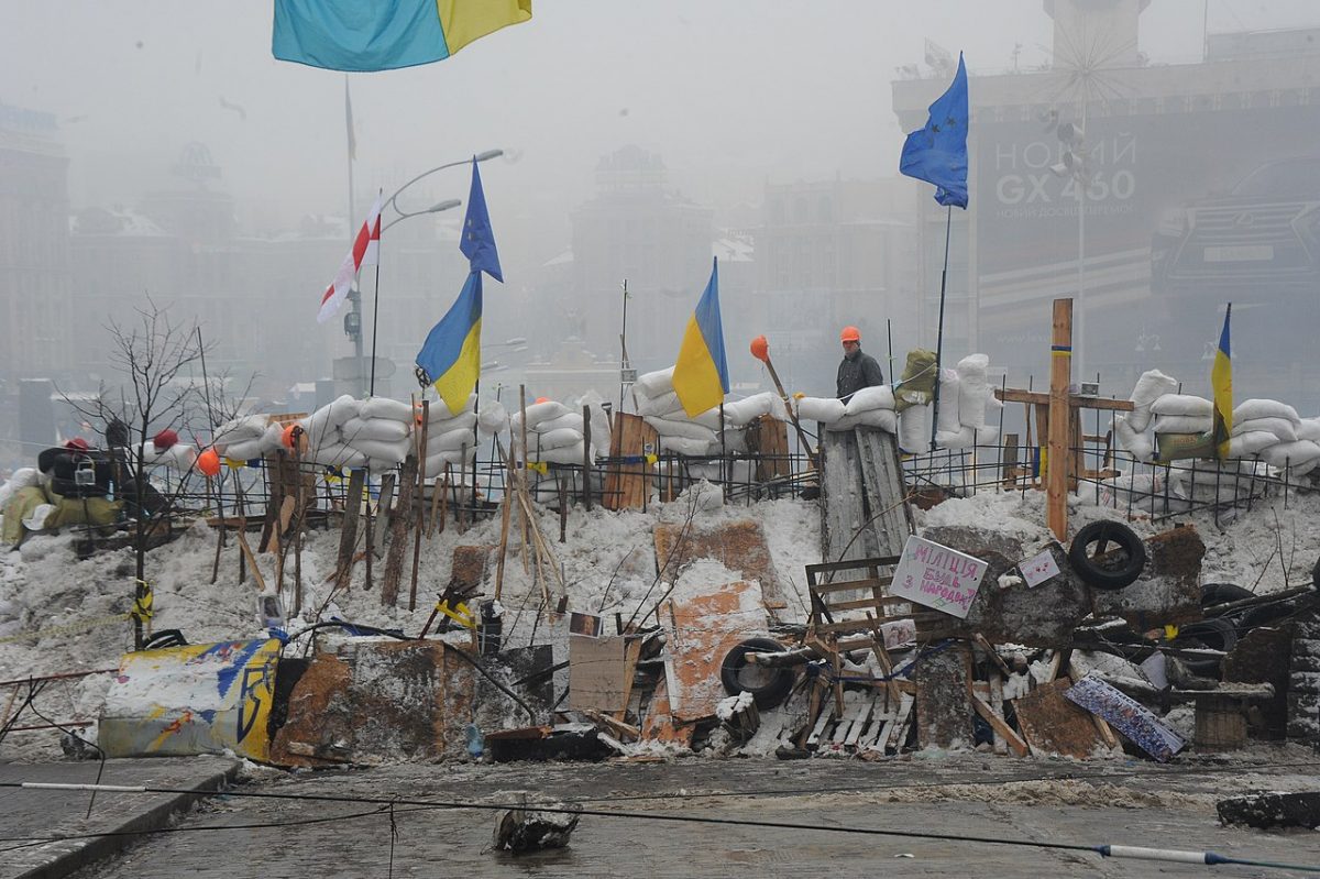 Photo: Barricades under the snow in Maidan square. Kiev, Ukraine. December 12, 2013.
